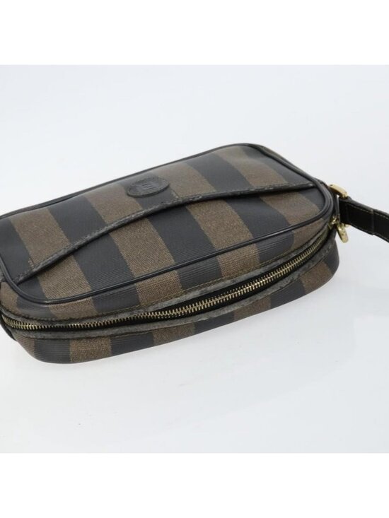 Authentic FENDI Pecan Canvas Shoulder Bag PVC Black Brown gold - Picture 13 of 16